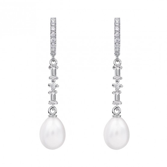 Pendientes de novia plata con topacios y perla ovalada (79B0406TE1) 1