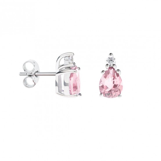 Pendientes oro blanco con lágrima de zafiro rosa y diamante (0516001Z)