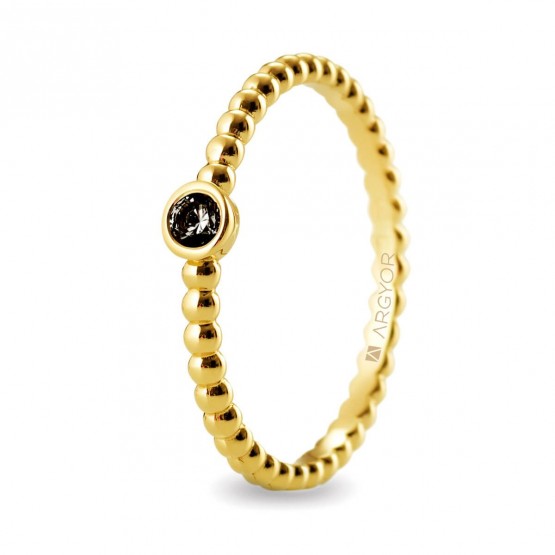 Anillo Diamante negro en oro diseño perlado (74A0087DN)