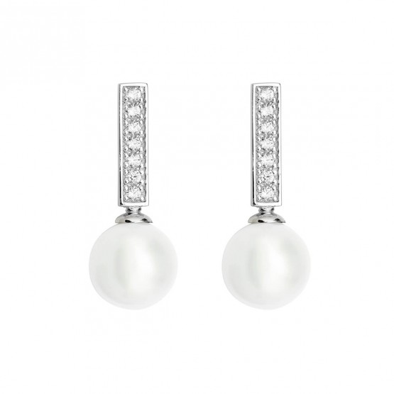 Pendientes de oro blanco con perlas y circonitas (75B0008Z)