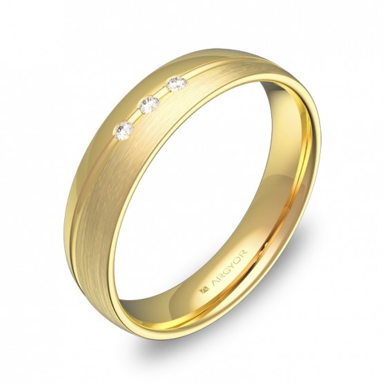 Alianza de boda media caña con ranuras de oro con diamantes C1945C3BA