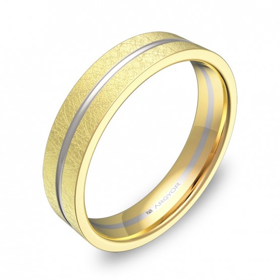 Alianza de boda plana con ranuras 4,5mm en oro bicolor hielo D2945H00A