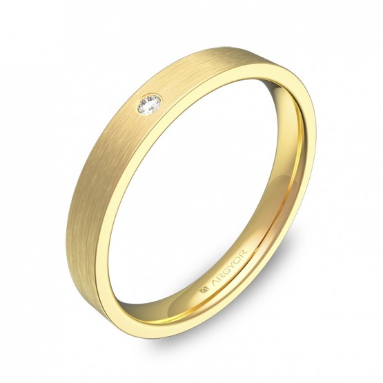 Alianza de boda 3,0mm oro amarillo satinado 1 diamante B0130S1BA
