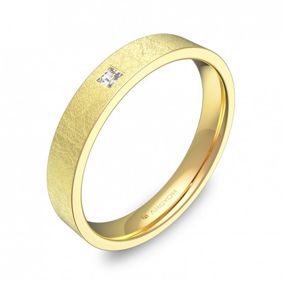 Alianza de boda en oro amarillo plana gruesa con diamante B0135H1PA