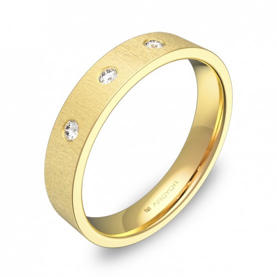 Alianza de boda en oro amarillo rayado con diamantes B0140T3BA