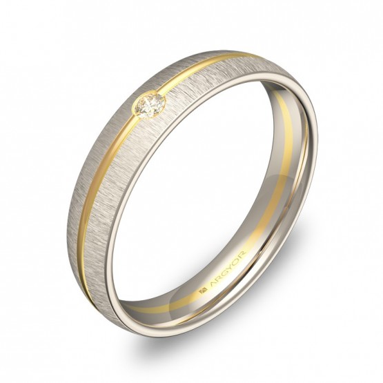 Alianza de boda 4mm oro bicolor textura con diamante D2140T1BA