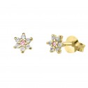 Pendientes oro flor diamantes y zafiros rosas (76APE001ZR)