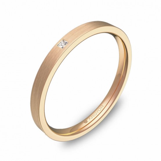 Alianza de boda 2mm en oro rosa satinado con diamante B0120S1PR