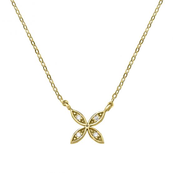 Collar de oro con flor 4 brillantes (76AGA006)